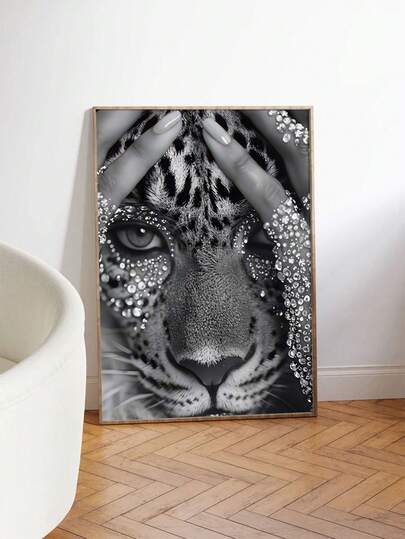 [2D Flat] Leopard Shining Poster, Leopard Glitter Canvas Print, Retro Wall Decor Art Painting, Modern Wall Artwork, Suitable For Gifting, Home And Dorm Decoration, Suitable For Bedroom, Living Room, 1pc Frameless, 2D Flat Design, 2D Flat, Perfect For Room Decor