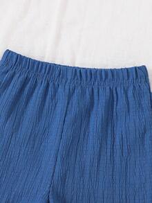 2pcs Baby Girl Summer Outfit, Blue Ruffle Collar Blouse And Matching Shorts Set, Cute - Blue - View 7