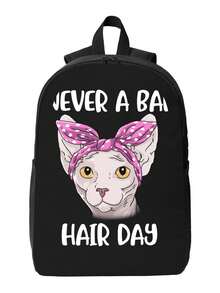 Hairless Sphynx Cat Feline Vibrant Printed Polyester Backpack - Sturdy Construction For Everyday Adventures - Rectangle - View 2