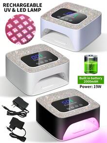 LIMEGIRL Lámpara de uñas UV/LED de 2000mAh con cristales de Rhinestone, secador de gel recargable de curado rápido, grande y brillante de color púrpura, adecuado para el hogar y el salón de uñas, en colores púrpura claro, negro y blanco - Tipo de Enchufe A USA (110-127V) - Ver 2