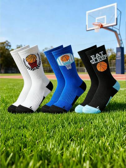 3/1 Pair Youth Basketball Socks For Boys Athletic Crew Socks Basketball Gift For Boys Teen Cool Sports Stuff Accessories