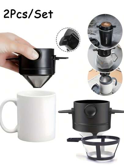 折りたたみ式ステンレス鋼製ドリップコーヒーフィルター、再利用可能なコーヒー&ティーリーフフィルター、ドリップコーヒーメーカー、ブラック、新学期シーズン