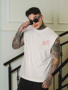 DMUNIZ Oversized Crew Neck Tank Top Streetwear British Essence London Brazil New Release 100% Cotton - 奶油 - 查看 2
