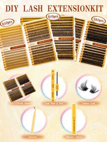 MEM 640/592pcs Eyelash Extension Kit, DIY Eyelash Extension Set, Individual Eyelash Cluster Kit, D Curl Eyelash Extension Set, Includes Adhesive, Sealant And Eyelash Extension Tools, Daily Wear Eyelash Set, Eyelash Cluster, Suitable For Travel, Beginner Friendly For Daily Wear, Also Suitable For Weddings, Dates, Parties, Holidays, Ideal As Christmas/Halloween/Gift Eyelash Set - màu đen - Xem 4