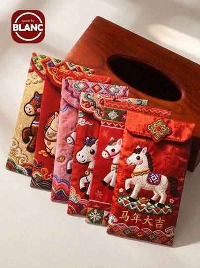 马年红包，24个/12个/6个/1个装，中国新年吉祥马年红包 - 6款独特烫金设计，节日纸袋，适合庆祝活动，是理想的节日礼物，节日礼品袋 | 装饰信封 | 纸质信封，农历新年，婚礼，生日，2026年中国新年红包