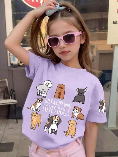 Tween Girl Creative Cartoon Print Loose Soft Tee,Suitable For Summer, Spring/Summer New Arrival Outdoor Casual Clothes, Back To School,Stylish Personalized Wear, Popular Summer School