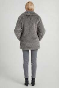 Naf Naf Grey Faux Fur Wrap Coat Manteaux Grey Fabric - Grey - View 3