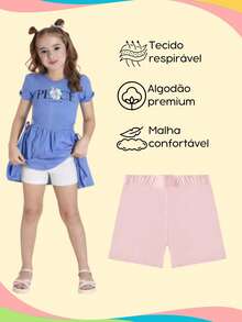 Malwee Kids Short Cotton Infantil Menina Básico Várias Cores e Opções em Algodão Malwee - Azul Marinho, Preto e Rosa - Visão 6
