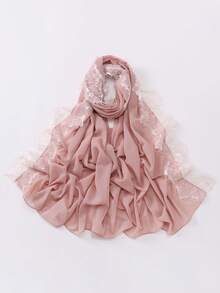 1pc Soft & Breathable Lace Hijab Scarf, Comfortable Viscose Material, Suitable For Muslim Women Everyday Wear - Lace Headscarf - View 16