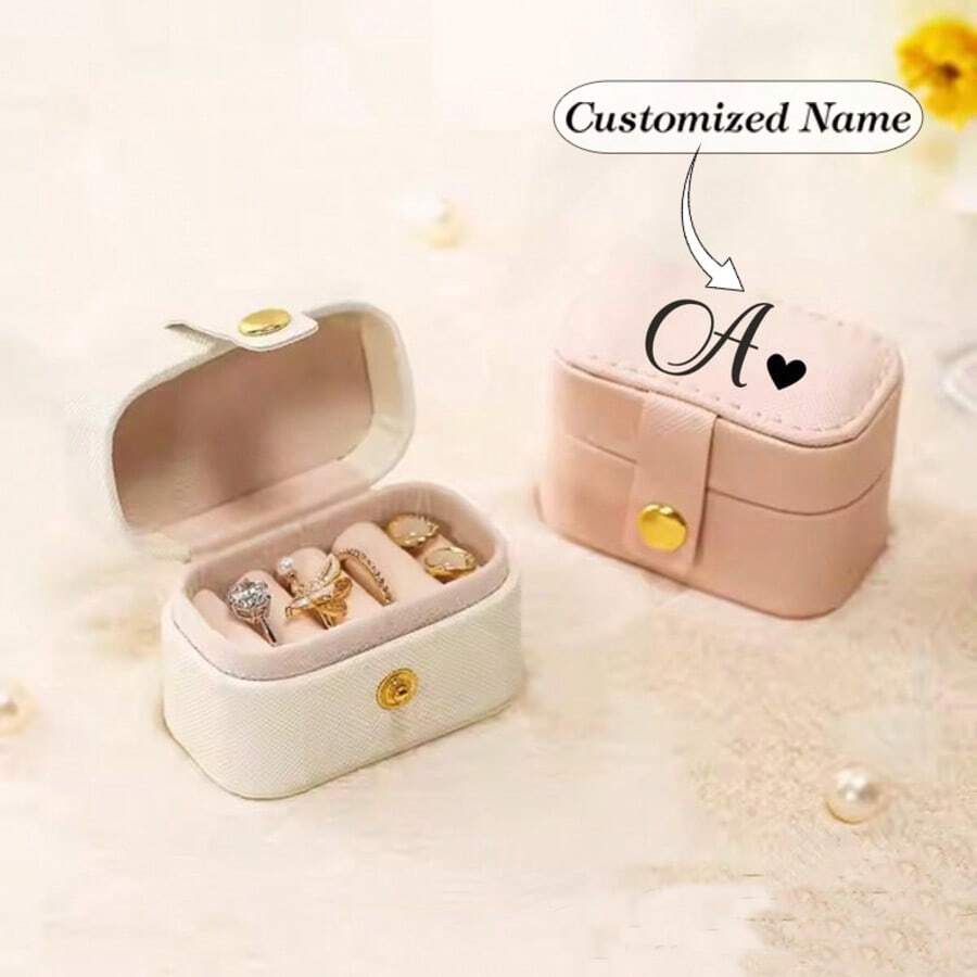Mini Ring Storage Box, Travel Jewelry Box, Customized Leather Ring Holder, Keychain Ring Box, Bridesmaid Gift, Wedding Gift - Multicolor - View 1