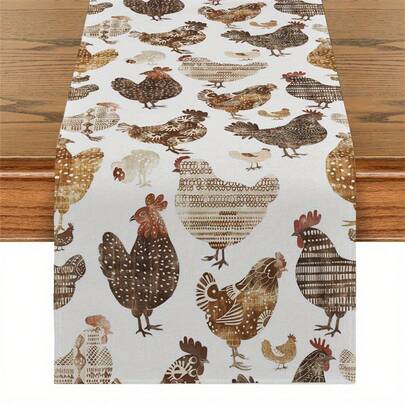 1 pièce Chemin de table style ferme en polyester, chemin de table rectangulaire tissé avec motif de poulet aquarelle, pour la décoration de cuisine, salle à manger, design rustique et folklorique, décoration de table de fête