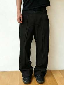 Men's Casual Solid Color Drawstring Waist Sports Pants, All Seasons - 黑色 - 查看 2