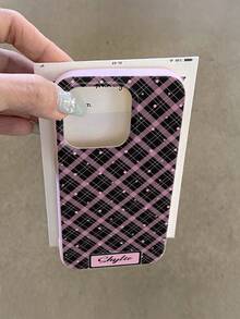 1个格子波点图案大孔皮革质感粉色防震手机壳，TPU材质，适合作为节日礼物，兼容苹果iPhone Xs/Xs Max/Xr/11/12/13/14/15/16 Pro/Pro Max/14/15/16 Plus/17，男女通用 - 彩色 - 查看 5