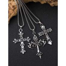 Unisex 1pc Vintage Gothic Style Cross Pendant Long Chain Necklace - Men Women Daily Casual Wear Jewelry, Easter/Graduation/Father's Day Gifting Accessory - 彩色 - 查看 2