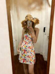 Allover Floral Tie Backless Halter Dress - Multicolor - View 3