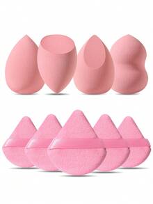 4 miếng mút trang điểm + 5 miếng bông phấn tam giác mềm mại – Sử dụng được cả khô và ướt cho lớp nền và lớp trang điểm - Hồng - Xem 11