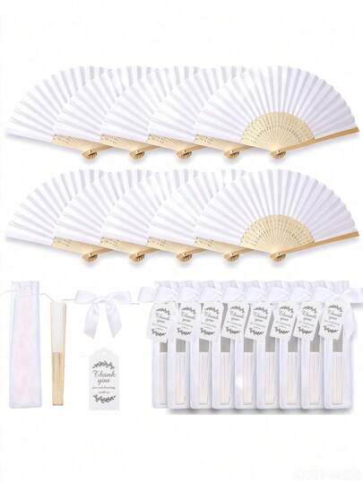 Juego de abanicos de boda de la serie verde de verano, abanico plegable para damas, lazo verde, bolsa de polvo transparente, decoración para fiesta de boda. Adecuado para regalos de novia, recuerdos de fiesta, accesorios de foto para damas de honor, abanicos de verano, suministros para fiestas, bolsas de regalo de fiesta de múltiples piezas