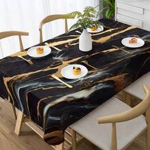 1/4/5/6/7/36pcs Minimalist Black & Gold Marble Pattern Chair Cover/Seat Cushion Set, Suitable For Indoor Home, Dining Room, Hotel, Ideal For Modern Daily Decor. Tablecloth Fits Square Dining Table, Elastic Chair Covers Are Washable. - Multicolor - View 4