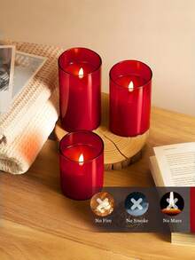 3-Pack - Red Flameless Christmas Candles, Battery Powered, With Remote Control, LED Flashing Flameless Candles, Suitable For Family Gatherings, Weddings, And Holiday Decorations. Sizes: 3 Inches In Diameter, 4 Inches, 5 Inches, And 6 Inches In Height. - Red - View 7