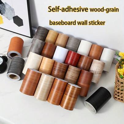 1 Roll Faux Wood Grain Peel And Stick Decorative Trim, Self-Adhesive Wood Pattern Wallpaper Border, Suitable For Covering Flaws, Repairing Furniture, Cabinets, Doors, Easy To Apply And Remove, Versatile Home Decor