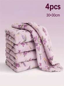 4/10pcs Coral Cleaning Cloths, High Absorbency Quick Dry Microfiber Wiping Cloths, Suitable For Bathroom, Car, Floral Square Country Style, Non-Shedding Soft, Holiday Cleaning Set, Brand K&A - A - View 13