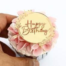 10/20 peças de decoração para cupcakes em acrílico espelhado dourado com borboleta, rosa, coração e círculo, tema "Feliz Aniversário" - Ideal para o Dia das Mães e Dia dos Pais. Também disponível para decoração de bolos, doces e outras sobremesas. - Multicolorido - Ver 9