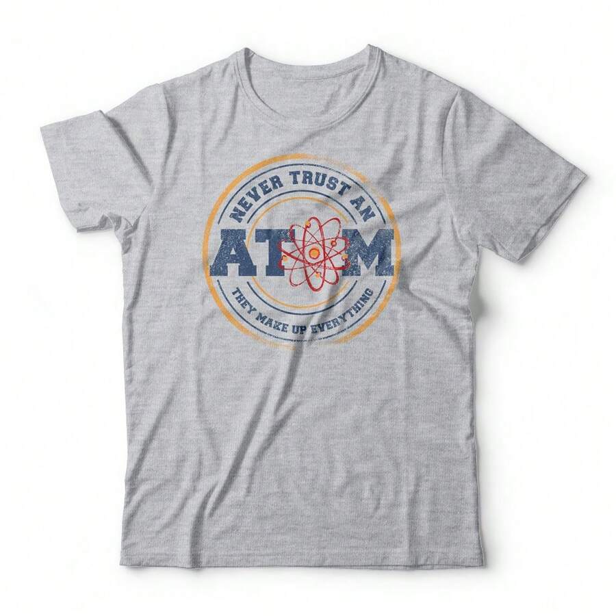 Camiseta Never Trust An Atom Studio Geek Casual Mescla Cinza - Cinza - Visão 1