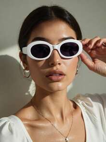 1pc Unisex Round Beach Fashion Glasses, Versatile & Fashionable - White Ash - View 1