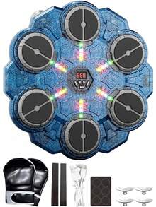 Máquina De Boxeo Musical, Saco De Boxeo De Pared Con 9 Velocidades Sin Necesidad De Taladrar La Pared, Equipo De Boxeos Para Gimnasio Con LED Y Guantes, Entrenador De Boxeos Con Ritmo Inteligente - Azul - Ver 2