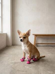 PETSIN 4pcs/Set Waterproof Anti-Slip Pet Dog Shoes, Chihuahua Rain Boots For Small Dogs & Puppies - Hot Pink - View 5