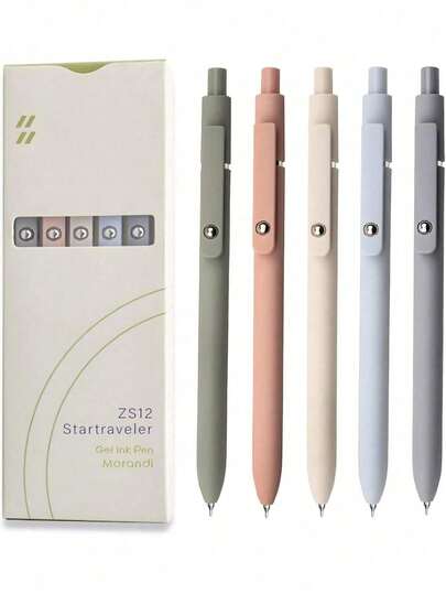 Gel Pens, 5 Pcs 0.5mm Black Ink Pens Fine Point Smooth Writing Pens, High-End Series Pens For Journaling Note Taking, Cute Office School Supplies Gifts For Women Men (Morandi)