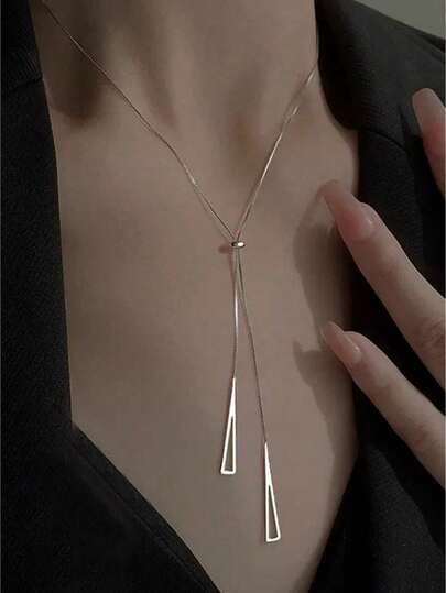 925纯银可调节长款拉链项链，时尚简约女士项链，婚礼装饰，母亲节礼物