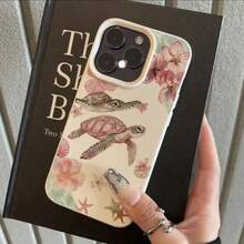 1pc TPU Material Fresh Floral Sea Turtle Ocean Pattern Phone Case Compatible With IPhone 17 Pro Max/17/16 Pro Max/15/13/12/11, S20 FE/A15/S24/A55, Compatible With Redmi Note 11/12/13 Pro, Full Coverage Anti-Drop Soft Protective Phone Cover,International Version, Not The Domestic Version - White - View 2