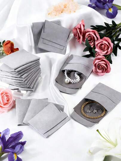5/10 Pcs Valentine's Day Double-Sided Flip Envelope Pouch, Gray Faux Suede Jewelry Bag (9.7x9.4 Cm) For Earrings, Bracelets, Necklaces Storage & Packaging. Portable Faux Suede Small Accessory Pouch, Ideal For Daily Jewelry Organization, Luxury Gift Wrapping For Girlfriends And Friends, And Travel Jewelry Storage. , Makeup Room Decor