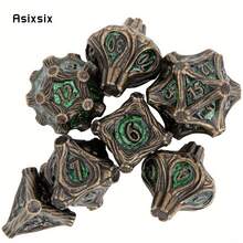Asixsix 7pcs Green Tree Stump Solid Metal Polyhedral Dice Set, Suitable For Role-Playing RPG Tabletop Card Games - Green - View 4