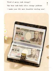 Cute Bear Pattern Password Lock Cash Notebook, 2026 Planner, Christmas Gift, Men's Office Supplies, Fast Shipping, 50 Pockets, Waterproof Durable Cover, Wider Spine, Fixed Inner Pages, Large Capacity Storage Notebook - Multicolor - View 6