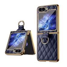 ALuoQ Fashion Quilted Leather (Non-Animal) Electroplated Ring Holder Phone Case, With Camera Protection, Compatible With Samsung Z Flip 3 4 5 6 7 Foldable Screen Protective Case - Blue - View 12