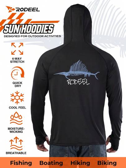 RODEEL Men's Outdoor Hooded Sweatshirt With Color Changing Logo Design And Animal Print Pattern. Ideal For Fishing, Boating, Hiking, Roofing, Construction And Landscaping Outdoor Activities. A Perfect Gift For Boyfriend On Valentine's Day! Spring