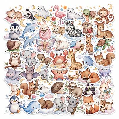 50 Miếng Dán Hình Động Vật Kawaii Dreamland - Gấu Trúc, Cáo & Sứa màu Pastel trên Mây với Hoa, Hình Dán Vinyl Dễ Thương Dùng Để Trang Trí Bình Nước, Máy Tính Xách & Sổ Lưu Niệm Cho Người Lớn & Thanh Thiếu Niên, Hình Dán Vui Nhộn Chủ Đề Trở Lại Trường Học, Đồ Dùng Cho Sổ Lưu Niệm Kindle, Hình Dán Máy Tính Xách