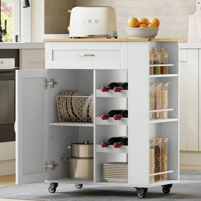 HEXCELEN Serving Trolley With 3-Tier Wine Rack, Kitchen Trolley With Wheels, 3-Tier Storage Shelf, Wine Rack, For Kitchen, Living Rooms And Dining Rooms & Outdoor Use, 68 * 86 * 40 Cm