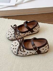 Giày bệt cho bé gái, có nơ, chấm bi, in họa tiết, giày tập đi đầu tiên cho bé. - màu nâu - Xem 2