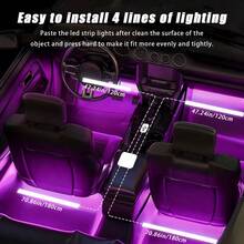 4pc LED Car Interior Light Kit (Foot Installation), 12V Room Connection Line Color Atmosphere Effect Can Be Controlled By APP, With Music Synchronization Effect - Car Party And Festival Outdoor Camping Atmosphere Effect, Suitable For Most Vehicles - 4-in-1 - View 6