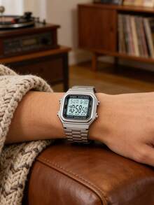Casio Unisex Fashion Sports Electronic Watch, Retro Stainless Steel Strap, Square Dial, With Calendar, Alarm, Chronograph Functions, Suitable For Daily Wear A164WA-1 - Silver - View 4