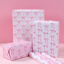3/6pcs Golden And Pink Glitter Bows And Checkered Design Packaging Paper Elegant Girly Style For Birthdays, Baby Showers, Weddings, Valentine's - Multicolor - View 6