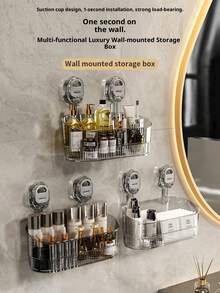 Bathroom Kitchen Suction Cup Shelf, Drill-Free Bathroom Vanity Organizer Rack, Plastic Storage Rack - Multicolor - View 8