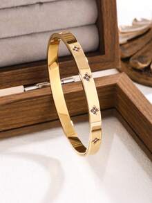 4 pièces/set Bracelet en acier inoxydable plaqué or 18 carats avec cubic zirconia cubiques de couleur luxueux, bijou de mode conçu pour les femmes - Or jaune - Voir 9