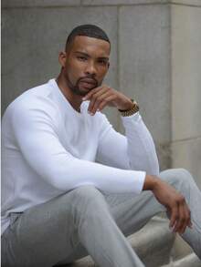 Men's Sweater, Long Sleeve, Ribbed Cotton, ESSENTIAL, Round Neck - White - View 7