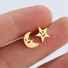 1Pair Fashion ,Star /Moon Earrings Korean Asymmetric High Sensation Earrings Women's Jewelry,Valentine's Day Gift - GED515 - View 9
