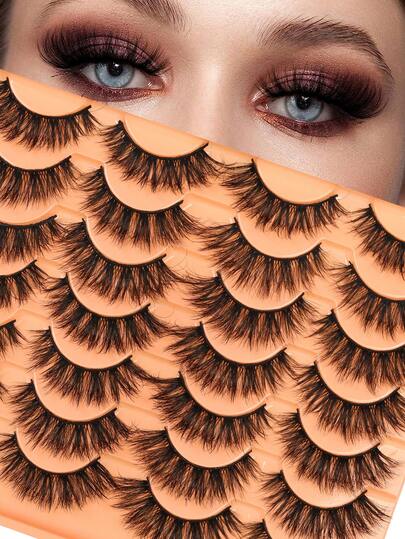 新款14对假睫毛，纤细轻盈，自然逼真，打造猫眼妆效，貂毛绒绒，狐狸眼造型，条状假睫毛，尺寸6-18毫米