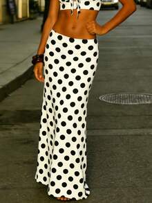 Maxi Skirts For Women 2026 Summer Flowy High Waisted Polka Dot Mermaid Office Work Spring Fashion Long Skirt - trắng - Xem 3